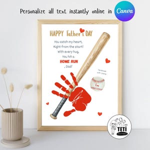 Vaderdag handafdruk kunst, honkbal handafdruk cadeau voor papa, aandenken handafdruk activiteit, beste vader cadeau Afdrukbare download BEWERKBARE canva