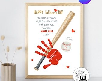 3 Designs Father's Day Handprint Art, Baseball Handprint Gift for Dad, Keepsake Handprint Best Dad gift Printable Download EDITABLE Canva