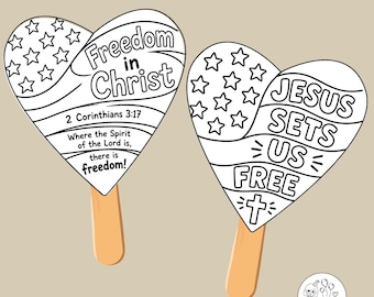 Bible 4th of July Fan Craft, Jesus Sets Us Free Coloring Activity, Christian Independence Day Kids Craft, Sunday School Printable PDF