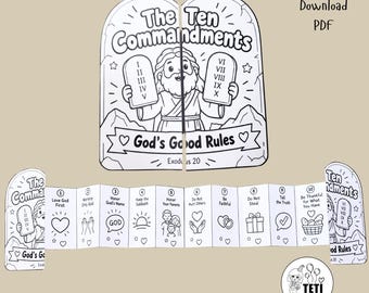 Ten Commandments Craft for Kids, Exodus 20 Bible Activity, Sunday School Foldable Printable, Christian Kids Bible Lesson PDF