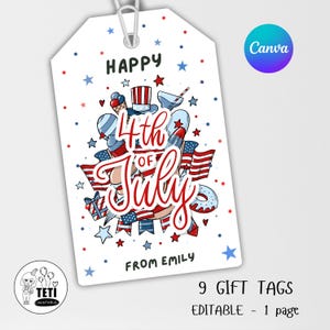 4th of July Gift Tags, Patriotic Thank You Tags, 4th of July Labels, 4th of July Favor Tag, July 4th Tags, 4th of July Cookie Tag CANVA