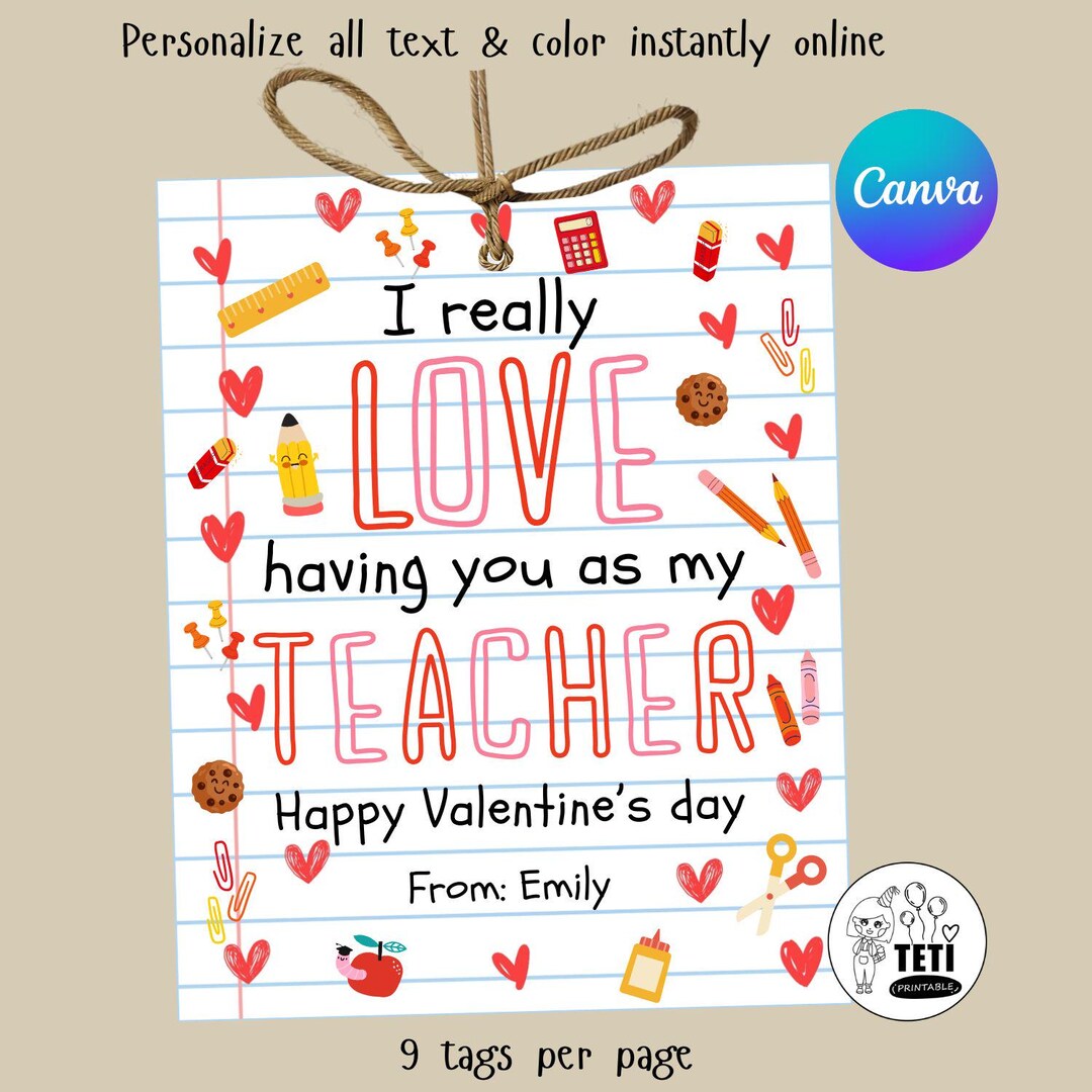 Really Love Having You as My Teacher Tags, Happy Valentine's Day ...