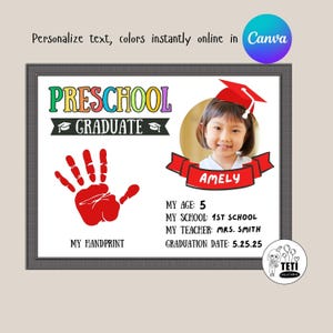 Editable Last Day of Preschool Handprint, Preschool Graduation Keepsake, Pre-k Graduate Interview Questionnaire, End of Preschool Canva