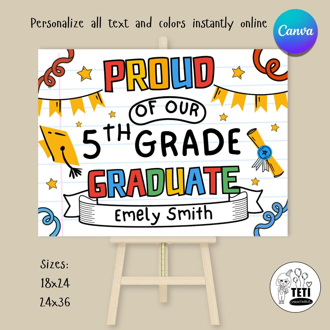 5th Grade Graduation Yard Sign, Proud of Our Graduate Name Sign ...