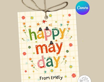 Etiquetas imprimibles para el Primero de Mayo, Etiqueta de regalo para el Primero de Mayo, Etiqueta floral, Etiqueta de regalo de primavera, Edin en Canva