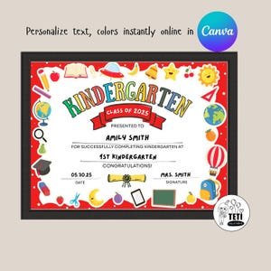 Bearbeitbares Kindergarten-Abschluss-Zertifikat, Kindergarten-Abschluss-Diplom druckbarer digitaler Download Canva