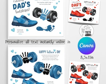 Father's Day Handprint Art, Gym Dad Fitness Printable, Fathers Day Gift from son or daughter, Toddler Activity EDITABLE Canva