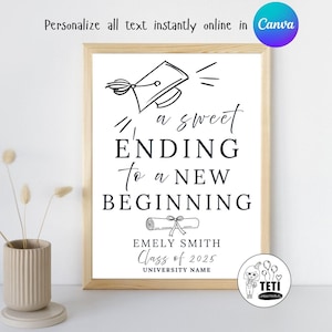 A Sweet Ending To A New Beginning Sign Template, Printable Graduation Candy Bar Sign, Grad Dessert Bar Sign Class of 2025 EDITABLE Canva