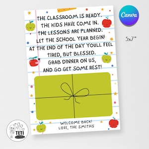 Teacher First Day of School Gift Card Holder, Back to School Teacher Gift Card, Meet the Teacher Gift Editable Canva