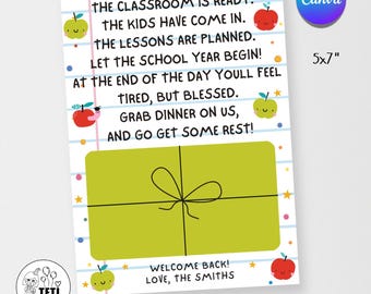 Docentenkaarthouder eerste schooldag, terug naar school-cadeaubon voor leraar, Meet the Teacher-cadeau bewerkbaar canvas