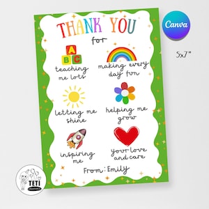 Bearbeitbare Lehrer-Dankekarte, Grußkarte für Kindergärtnerin, Kindergartenlehrer-Anerkennungskarte, Vorschule Danke, dass Sie mir Canva geholfen haben