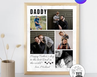 Plantilla de regalo con foto para el Día del Padre, collage de fotos imprimible de papá y yo, regalo grabado para papá de parte de los niños, descarga instantánea editable en Canva.