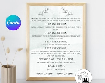 Etiqueta e impresión de Pascua SUD, cita "Por Él", etiqueta de regalo de ministración SUD, arte imprimible de Pascua SUD, cita de Jesucristo, descarga digital