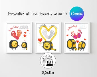 Daddy Handprint Craft, Measure Father's Day Handprint Art Printable, Gift for Dad from Baby Toddler Kids, Keepsake EDITABLE Canva