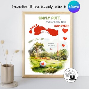 4 idee per la festa del papà con impronte di mani da golf, "Miglior papà secondo Par", regalo per la festa del papà, regalo stampabile per papà da parte dei bambini (modificabile su Canva)