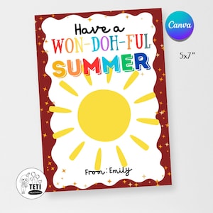 Plantilla editable de tarjeta de plastilina de verano, soporte imprimible para plastilina "Disfruta de un verano maravilloso", etiquetas editables de fin de año escolar (Canva)