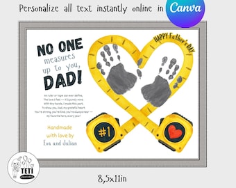 Father's Day Handprint Art, Tape Measure Handprint Printable, Baby Handprint Gift for Dad, Fathers Day Gift Toddler Activity EDITABLE Canva