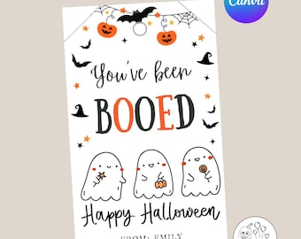 You&#39;ve Been Booed Tag, Neighborhood Tradition, You&#39;ve Been Booed Basket Sign, We&#39;ve Been Booed Card Editable Canva