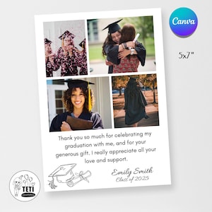Modelo de cartão de agradecimento com foto para formatura, modelo moderno para impressão de agradecimento para formatura, modelo minimalista para agradecimento para formatura EDITÁVEL Canva