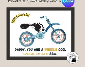 Father's Day Handprint Art, Motorbike Printable Gift for Dad Papa, Fathers Day Gift from your little Biker, Toddler Activity EDITABLE Canva