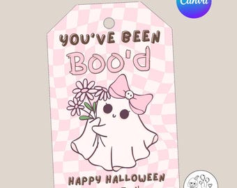Etiqueta "Te han abucheado", etiquetas imprimibles para regalos de Halloween, etiquetas para bolsas de abucheos, etiquetas para truco o trato, etiquetas para regalos de abucheos, lindas etiquetas para bolsas de regalos de Halloween, etiquetas editables de Canva