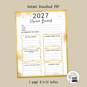 Printable 2027 Vision Board Template: Goal Setting, Reflection Digital Download (PDF)