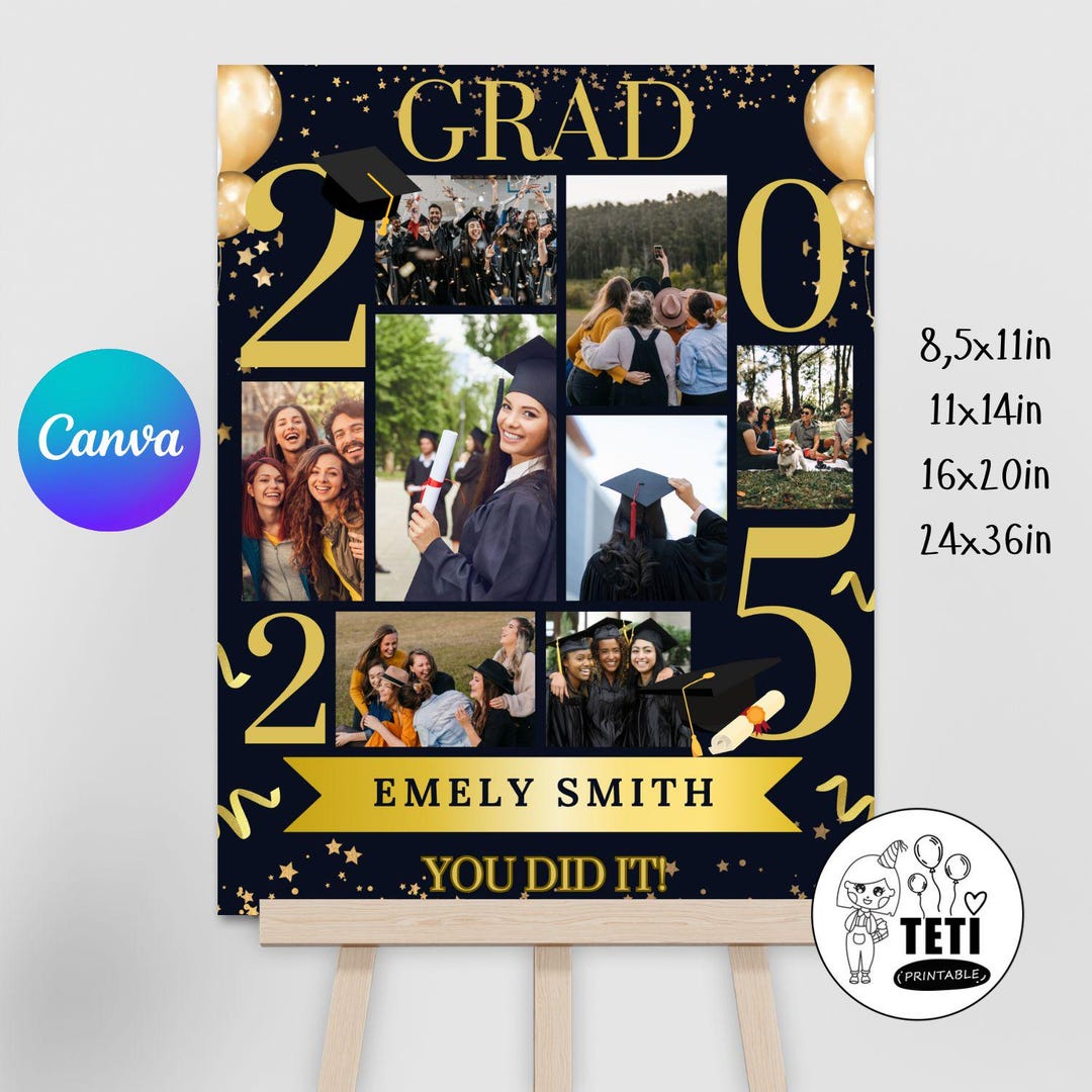 Graduation Photo Collage Template, Black and Gold Graduation