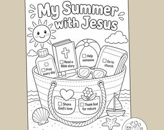 Mon été avec Jésus à colorier, liste chrétienne d'été, activité biblique pour les enfants, école du dimanche VBS imprimable PDF