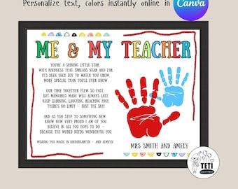 Editable Me & My Teacher Handprint Art Craft End of School Poem, Preschool PreK Graduation, Daycare Activity Teacher Appreciation Gift Canva