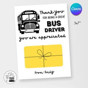 Edytowalny uchwyt na kartę podarunkową dla kierowcy autobusu, podziękowanie dla kierowcy autobusu, prezent na koniec roku do wydrukowania, karta podarunkowa na kawę dla kierowcy autobusu Canva