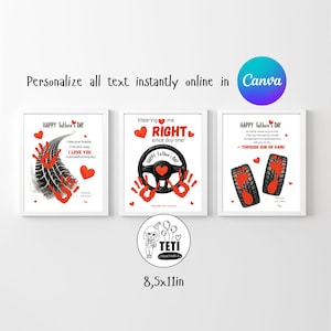 Empreinte artistique artistique pour la fête des pères, création artisanale d'empreintes de pas sur la route pour papa, empreinte de main pour la fête des pères, carte simple pour la fête des pères MODIFIABLE