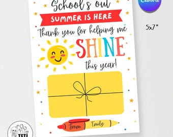 Portatarjetas de regalo editable para profesores de fin de año, regalo de agradecimiento para profesores de verano de Canva para estudiantes