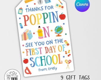 Back to School Lollipop Tag Printable, Thanks for Popping In, Meet the Teacher Classroom, Lollipop Tag, Open House Gift, Candy Gift Canva