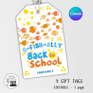 Back to school goldfish cookie tag, Back to school goldfish tag, First day of school Student favors, Classroom favor tag Canva