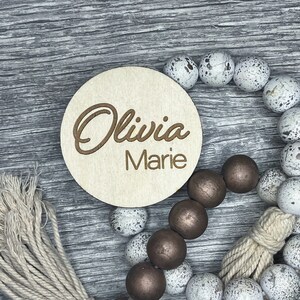 Round Engraved Wooden Name Sign / Newborn Photo Prop / Birth Announcement Sign / Small Baby Name Sign / Nursery Sign / Personalized Sign