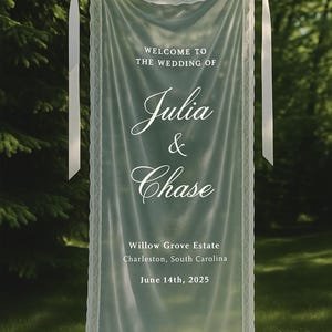 Custom Sheer Wedding Sign,Modern Wedding Signs, Ceremony Signs, Custom Bridal Signs, Fabric Wedding Signs, Voile Wedding Sign,Wedding Banner