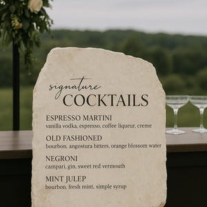 Custom Stone Wedding Bar Sign Signature Drink Sign Cocktail Hour Sign Personalized Reception Decor Bar Signage Cocktail Hour Stone Signage