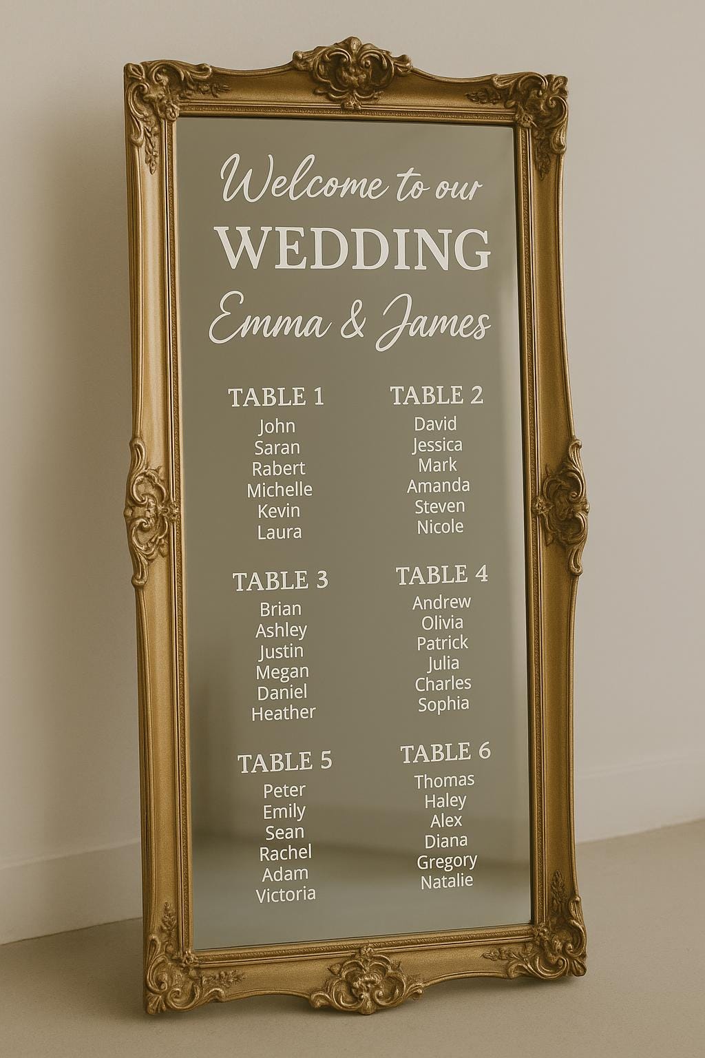 Custom Wedding Seating Chart Decal | Mirror Vinyl Lettering ...