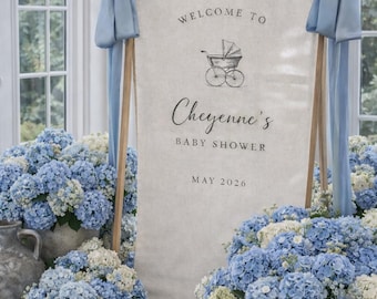 Custom  Baby Shower Banner, Personalized Baby Shower Sign, Fabric Signs, Baby Shower Welcome Sign, Linen Baby Shower Signs, Linen Signs