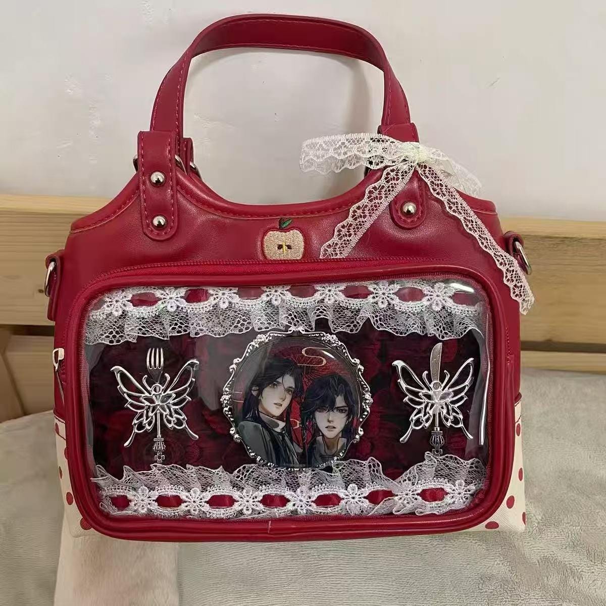 Red Apple Ita Bag 10 cm Plush Display Crossbody Bag for Pins Badges Keychains Kawaii Purse Gift for Collectors