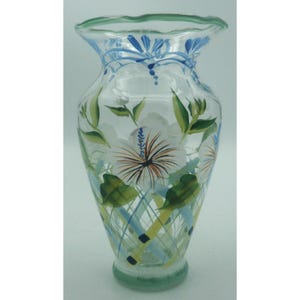 Tracy Porter  Bud Vase Hand Painted Florals Green Blue Peach