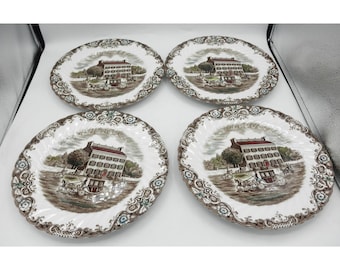 Johnson Brothers Heritage Hall Brown Georgian Town House Set Of 4 Dinner Plates Pattern JB HEHBRM