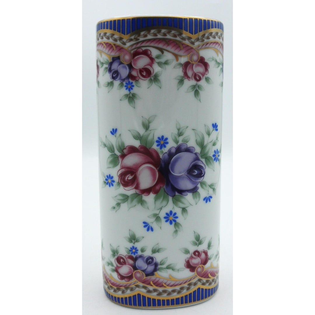 Lefton Porcelain Bud Vase Hand Painted Flowers Red Purple Blue Vintage ...