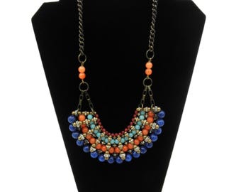 PAM HIRAN Anthropologie 19" Tribal Boho Style  Bronze Tone Beaded Necklace