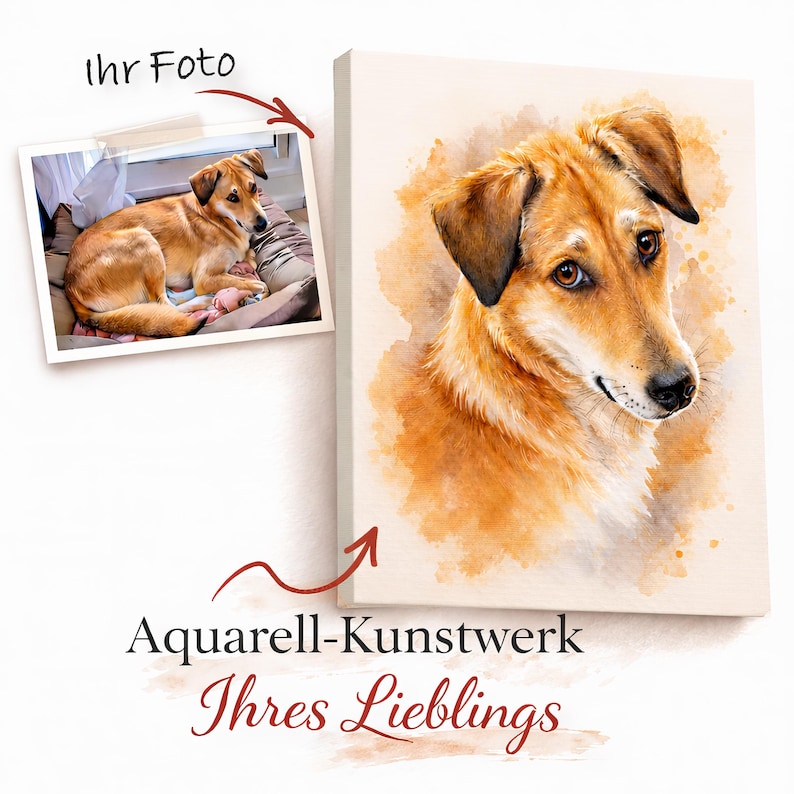 Personalized pet portrait on canvas/watercolor painting style/unique gift/pet picture/pet portrait from photo image 4