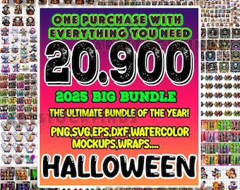 20,900 Halloween Tumbler Wrap Png Bundle, Halloween Tumbler 2025 Png, Cartoon Halloween 20oz Skinny Tumbler 2025 Png, Halloween Sublimation
