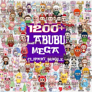 1200+ Labubu Design PNG-bundel, kawaii schattige digitale stickers, schattige labubu png, labubu figuren kunst, labubu download, labubu png-clipart.