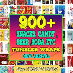 Tumbler Wrap Bundle: Snacks, Candy, Soda & Liquor Designs (PNG Digital Download)