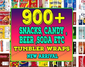 Tumbler Wrap Bundle: Snacks, Candy, Soda & Liquor Designs (PNG Digital Download)