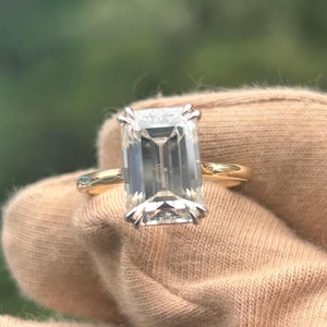 5 CT Emerald Cut Moissanite Engagement Ring | Solitaire or Halo | 925 Sterling Silver or 14K Gold | Bridal & Anniversary Jewelry